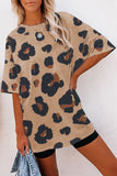 Leopard Splicing Sleeve Ruffle Loose Sweatshirt