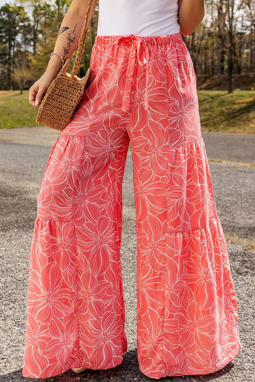 Bohemian Floral Print Wide Leg Pants