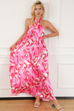 Pink Abstract Swirl Print Halter Maxi Dress