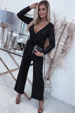 Sequin Fringes V Neck Long Sleeve Jumpsuit