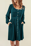 Button Up High Waist Long Sleeve Dress