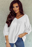 Textured V Neck Bracelet Sleeve Babydoll Blouse