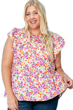 Plus Size Flutter Sleeve Floral Blouse