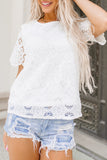 White Crochet Lace Short Sleeve Blouse