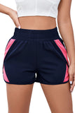 Short de sport smocké bleu à taille élastique 