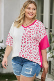 Plus Size Leopard Patchwork Short Sleeve Top