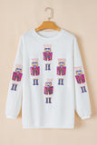 White Sequin Nutcracker Graphic Christmas Fashion Corded Sweatshirt