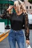 Crochet Sleeve Crew Neck Blouse