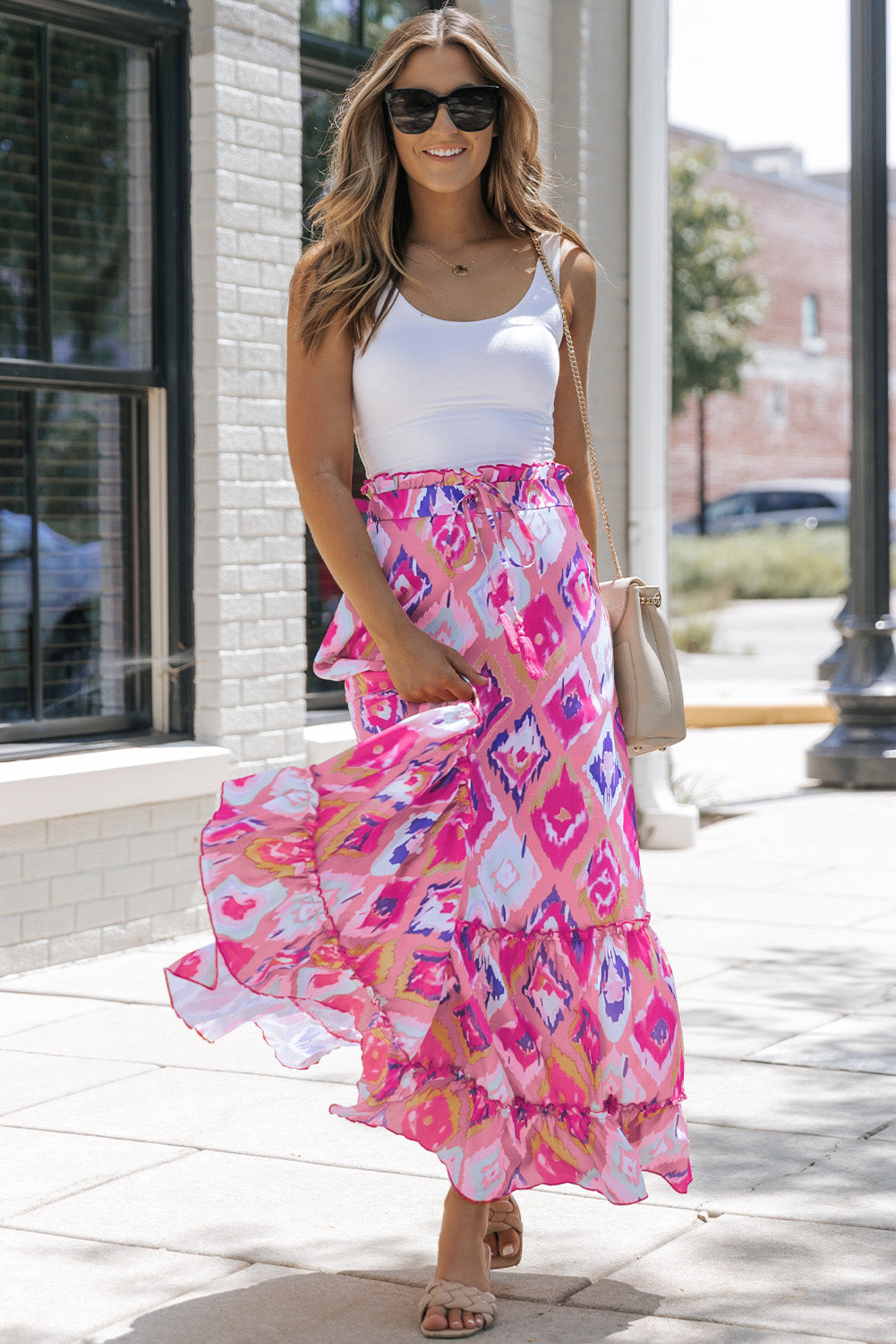 Boho Geometric Print Maxi Skirt