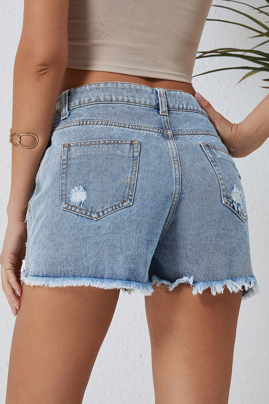 Rhinestone Tassel Distressed Denim Shorts