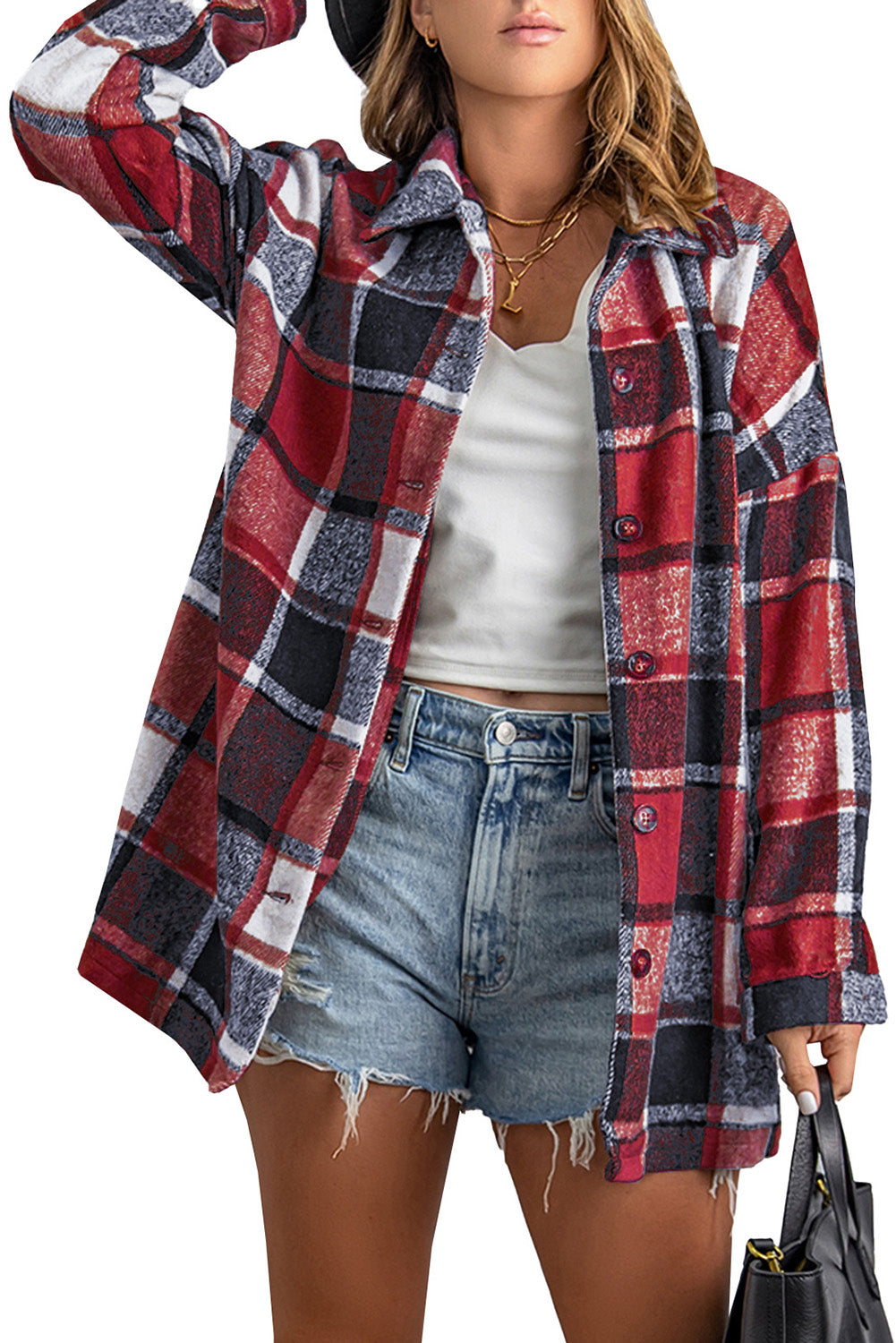 Plaid Print Buttoned Shirt Jacket