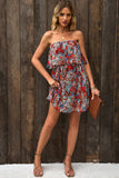 Floral Print Tiered Ruffled Bandeau Mini Dress