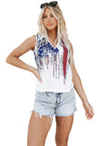 American Flag Designful Print Notch V Neck Tank Top