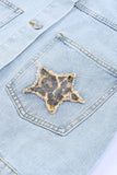 Leopard Star Distressed Cropped Denim Jacket