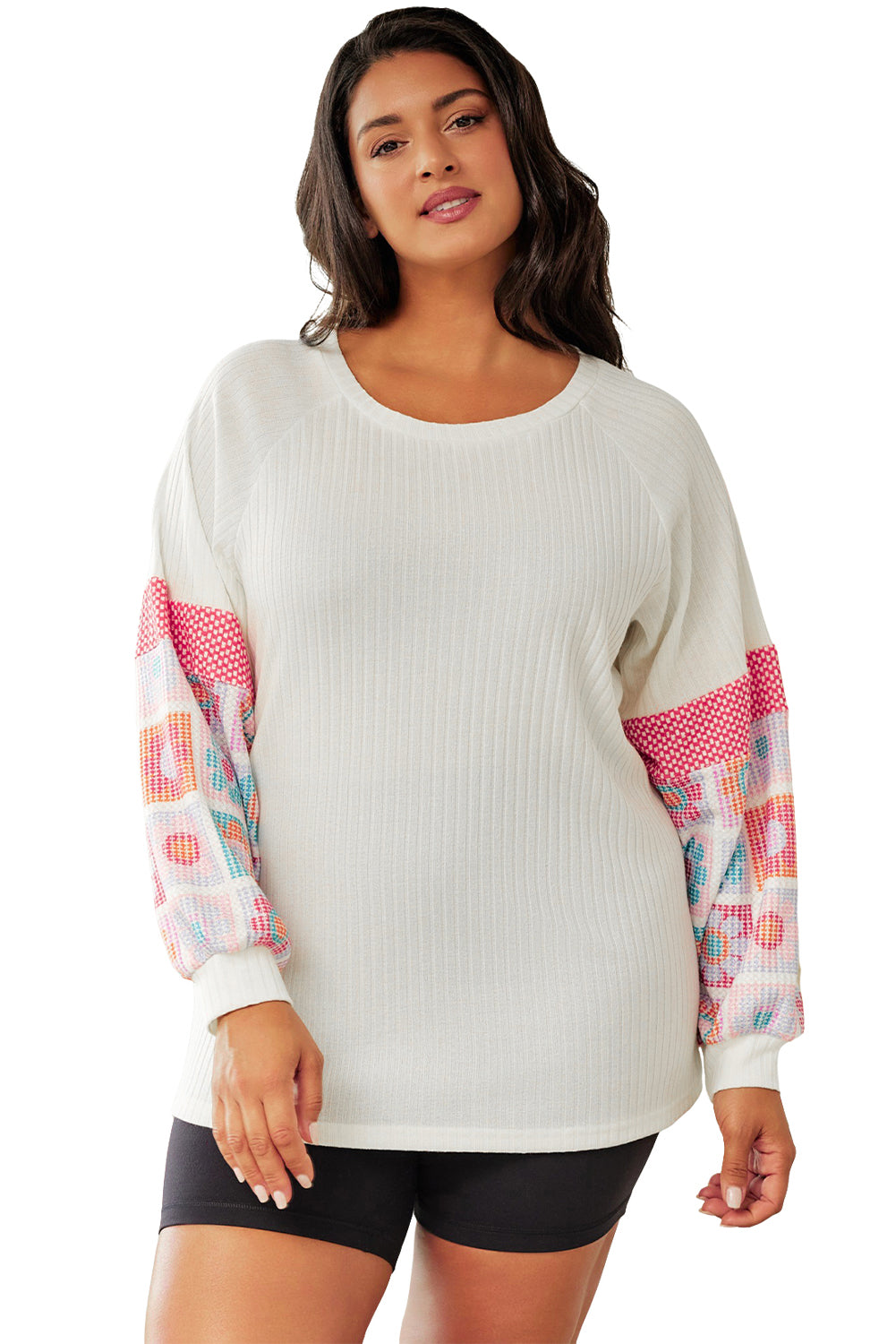 Plus Size Floral Print Raglan Bubble Sleeve Top