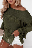 Pull tricoté à glands Boho vert