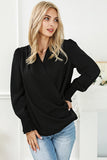 Solid Surplice Neck Shirred Cuffs Draped Blouse