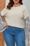 Leopard Bell Sleeve Patchwork Plus Size Top