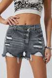 High Rise Crossover Waist Denim Shorts