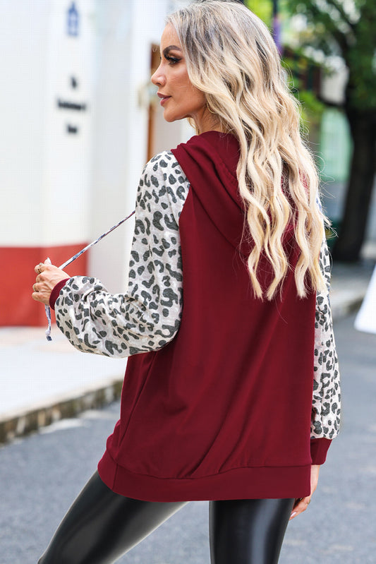 Leopard Contrast Fleece Brushed Hoodie