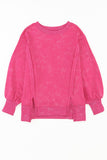 Acid Wash Relaxed Fit Seamed Pullover Sweatshirt with Slits