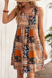 Retro Floral Patchwork Print Sleeveless Mini Dress