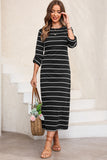 Khaki Stripe Print Open Back Sleeveless Maxi Dress with Slits