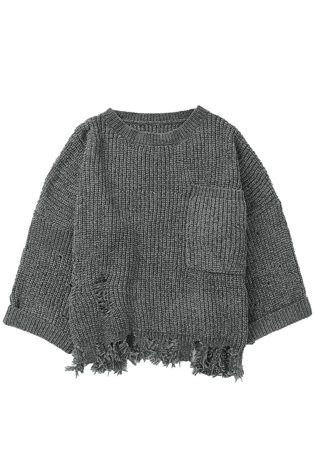 Pull épais gris déchiré à ourlet brut