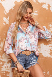 Boho Paisley Print Lantern Sleeve Button-Down Shirt