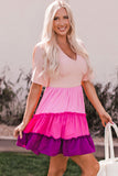 Ombre Colorblock Tiered Dress