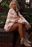 Pink Sherpa Star Pattern Textured Sweater Cardigan with Pockets