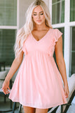 Ruffle Short Sleeves V Neck Pocket Mini Dress