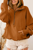 Ribbed Trim Kangaroo Pocket Zipped Hoodie