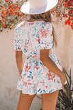 Floral Print Puff Sleeves Romper