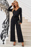 Sequin Fringes V Neck Long Sleeve Jumpsuit