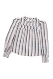 Striped Colorblock Puff Sleeve Frilled Neck Blouse