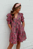 Vintage Puff Sleeve Side Pockets Floral Dress