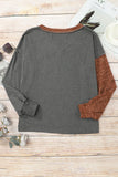 V Neck Color Block Patchwork Loose Pullover