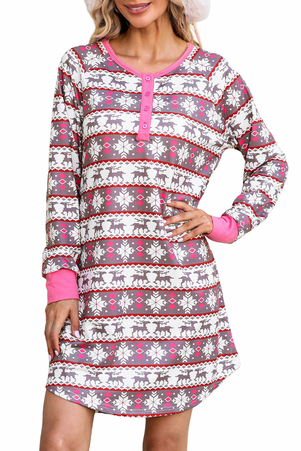 Christmas Pattern Henley Pajama Dress