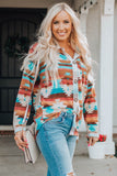 Aztec Print Buttoned Pocket Chest Long Sleeve Shirt