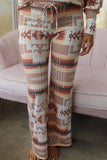 Aztec Print Puff Sleeve Pullover and Pants Lounge Outfit