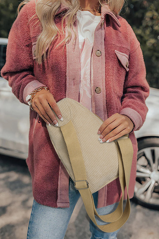 Double Zip Pocket Corduroy Shoulder Bag