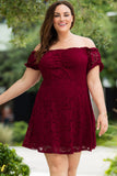 Lace Frill Bubble Sleeve Off Shoulder Plus Size Dress