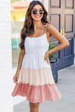 White Frill Straps Color Block Tiered Tank Top