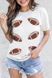 White Sequined Rugby Football Graphic Cotton T Shirt