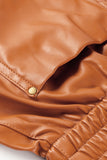 Brown Patch Pockets Faux Leather High Rise Shorts