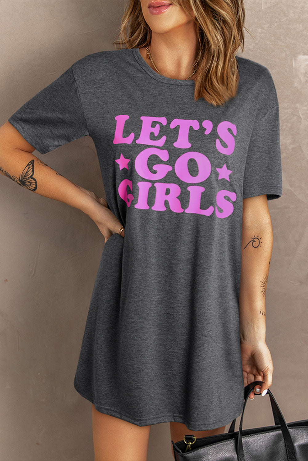 Robe t-shirt décontractée grise LET'S GO GIRLS