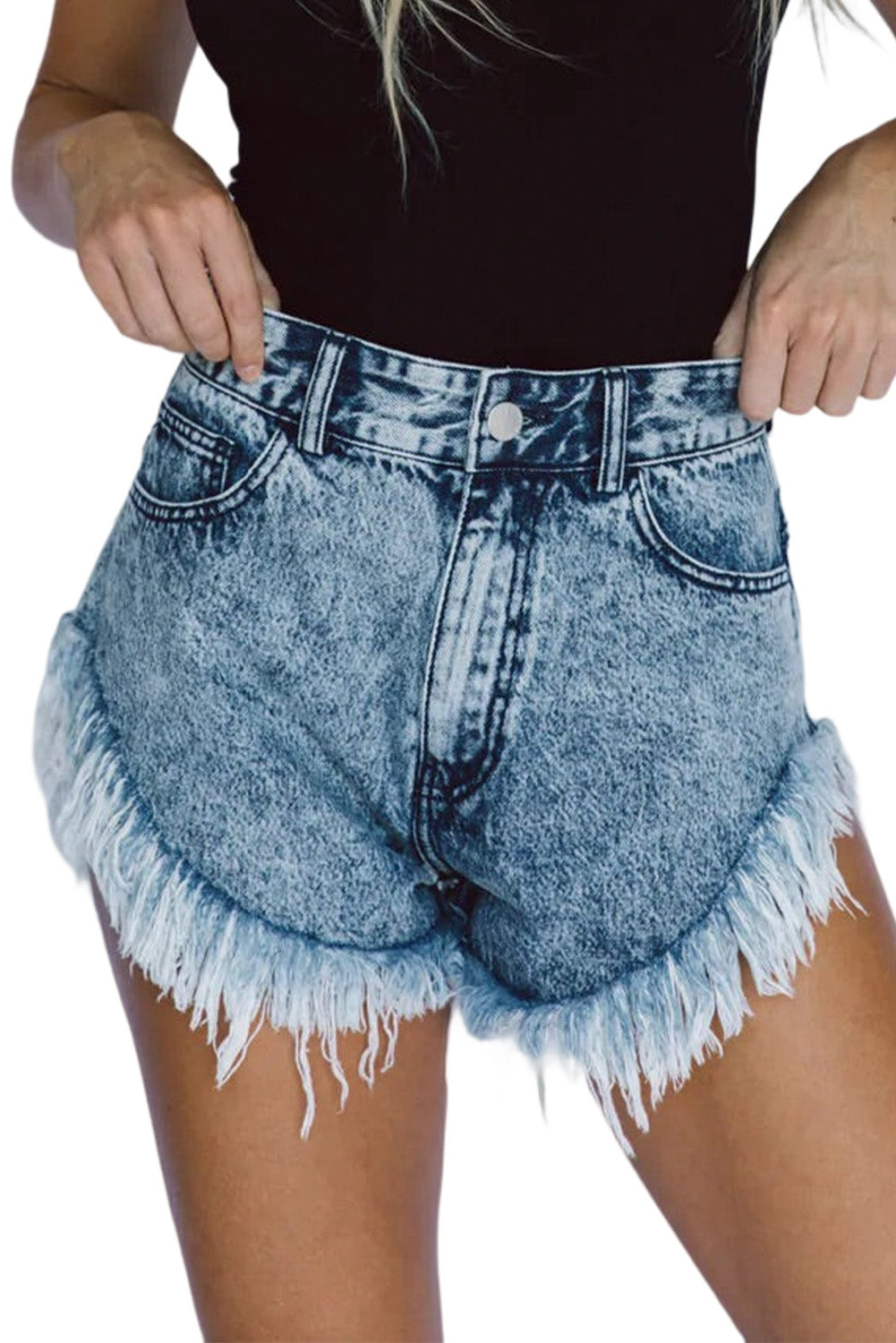 Dark Acid Wash Raw Hem Jean Shorts