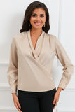 Solid Wrap V Neck Long Sleeve Top