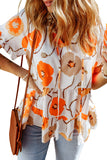 Blouse babydoll orange à imprimé floral et col volanté 